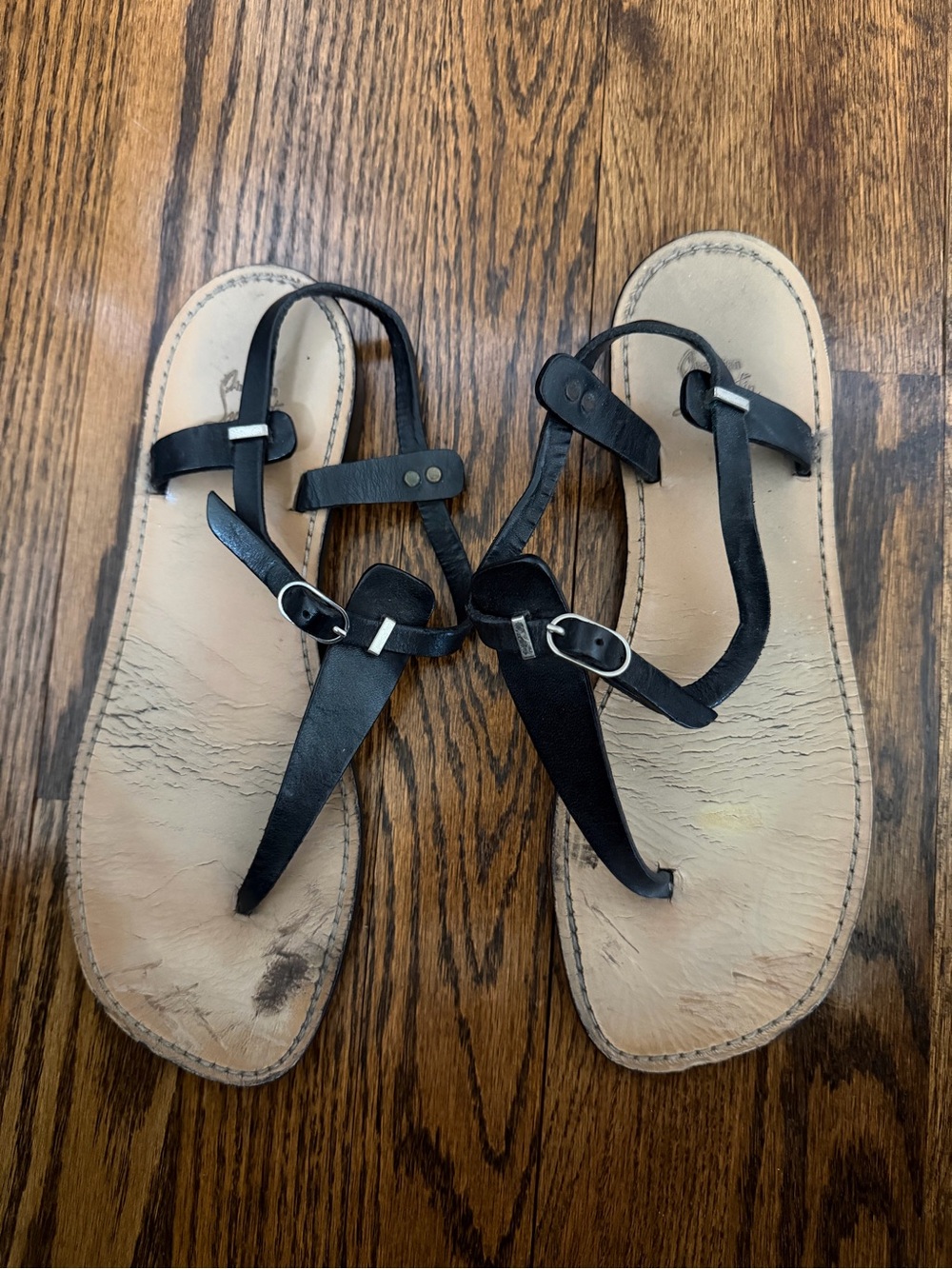 Black Strappy Sandals with Red Inset